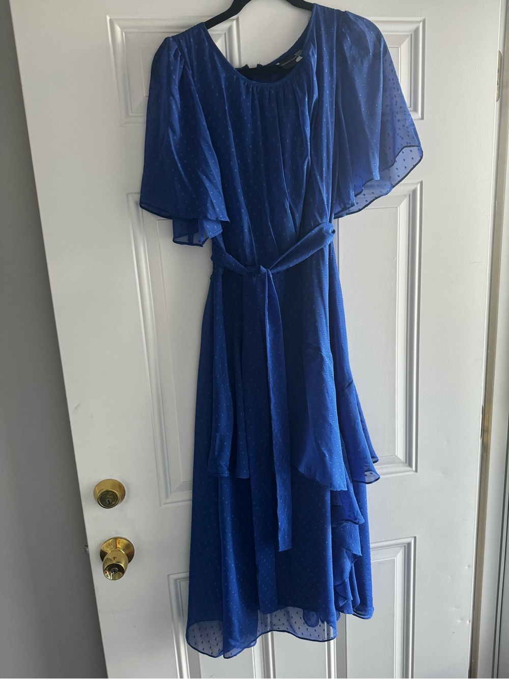 Maison Tara Royal Blue Midi Dress with Flutter Sleeves - Picture 2 of 8